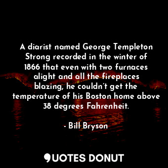 A diarist named George Templeton Strong recorded in the winter of 1866 that even with two furnaces alight and all the fireplaces blazing, he couldn’t get the temperature of his Boston home above 38 degrees Fahrenheit.
