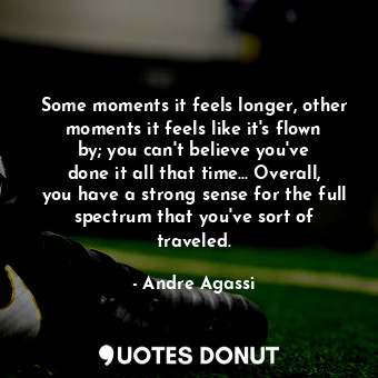  Some moments it feels longer, other moments it feels like it&#39;s flown by; you... - Andre Agassi - Quotes Donut