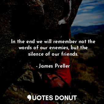  In the end we will remember not the words of our enemies, but the silence of our... - James Preller - Quotes Donut