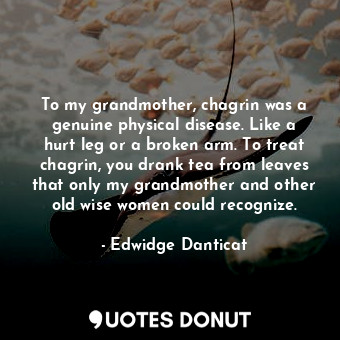 To my grandmother, chagrin was a genuine physical disease. Like a hurt leg or a ... - Edwidge Danticat - Quotes Donut