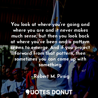  You look at where you're going and where you are and it never makes much sense, ... - Robert M. Pirsig - Quotes Donut