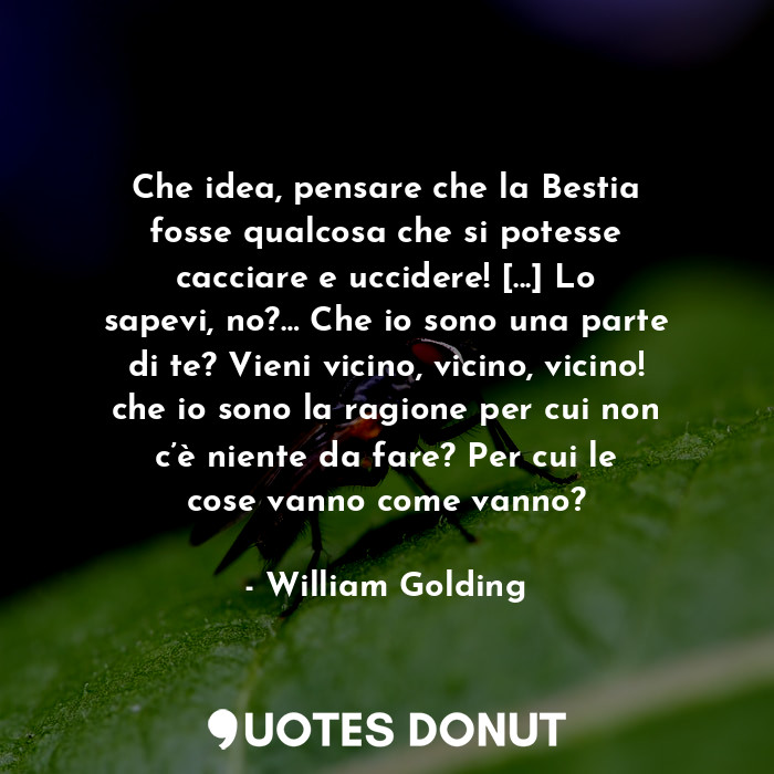 Che idea, pensare che la Bestia fosse qualcosa che si potesse cacciare e uccidere! [...] Lo sapevi, no?… Che io sono una parte di te? Vieni vicino, vicino, vicino! che io sono la ragione per cui non c’è niente da fare? Per cui le cose vanno come vanno?