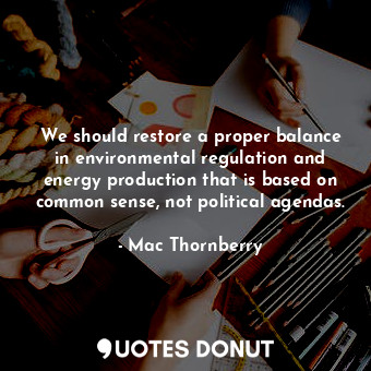 We should restore a proper balance in environmental regulation and energy production that is based on common sense, not political agendas.