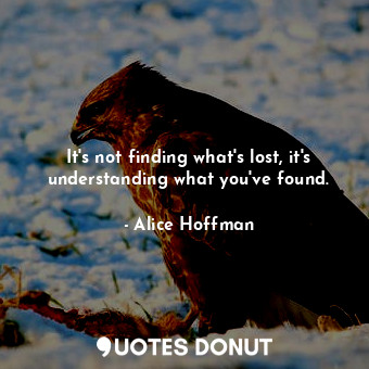  It's not finding what's lost, it's understanding what you've found.... - Alice Hoffman - Quotes Donut