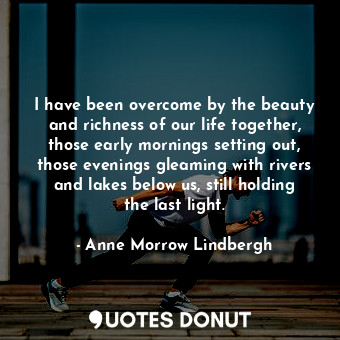 I have been overcome by the beauty and richness of our life together, those early mornings setting out, those evenings gleaming with rivers and lakes below us, still holding the last light.