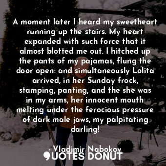  A moment later I heard my sweetheart running up the stairs. My heart expanded wi... - Vladimir Nabokov - Quotes Donut