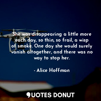  She was disappearing a little more each day, so thin, so frail, a wisp of smoke.... - Alice Hoffman - Quotes Donut