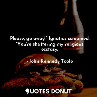  Please, go away!" Ignatius screamed. "You're shattering my religious ecstasy.... - John Kennedy Toole - Quotes Donut