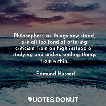 Philosophers, as things now stand, are all too fond of offering criticism from on high instead of studying and understanding things from within.