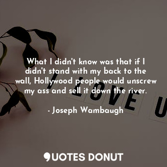  What I didn&#39;t know was that if I didn&#39;t stand with my back to the wall, ... - Joseph Wambaugh - Quotes Donut