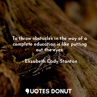  To throw obstacles in the way of a complete education is like putting out the ey... - Elizabeth Cady Stanton - Quotes Donut