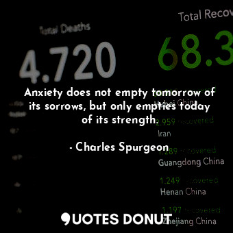  Anxiety does not empty tomorrow of its sorrows, but only empties today of its st... - Charles Spurgeon - Quotes Donut