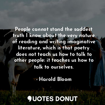 People cannot stand the saddest truth I know about the very nature of reading and writing imaginative literature, which is that poetry does not teach us how to talk to other people: it teaches us how to talk to ourselves.