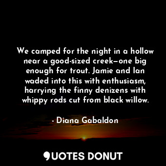  We camped for the night in a hollow near a good-sized creek—one big enough for t... - Diana Gabaldon - Quotes Donut