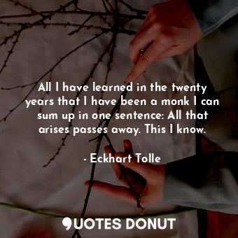  All I have learned in the twenty years that I have been a monk I can sum up in o... - Eckhart Tolle - Quotes Donut