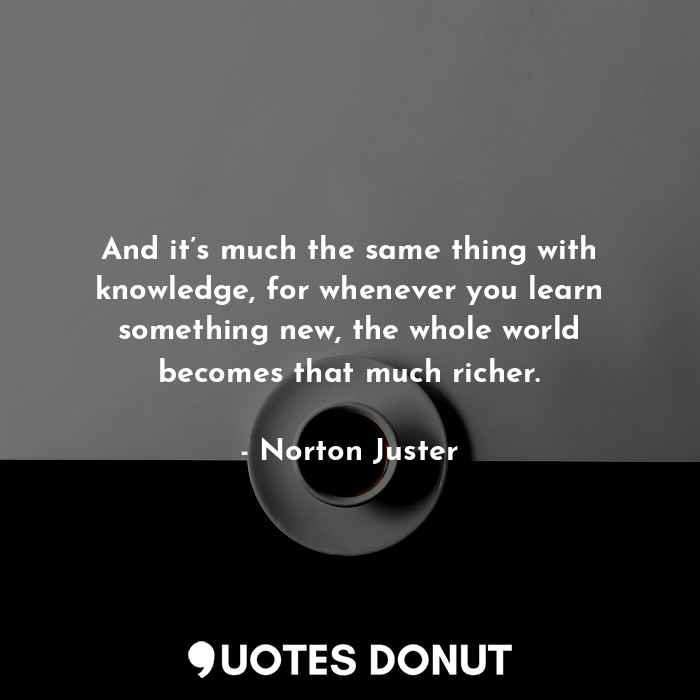  And it’s much the same thing with knowledge, for whenever you learn something ne... - Norton Juster - Quotes Donut