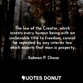  The law of the Creator, which invests every human being with an inalienable titl... - Salmon P. Chase - Quotes Donut