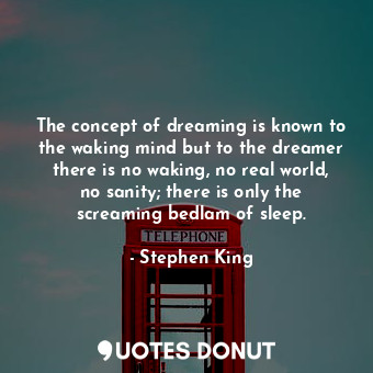 The concept of dreaming is known to the waking mind but to the dreamer there is no waking, no real world, no sanity; there is only the screaming bedlam of sleep.