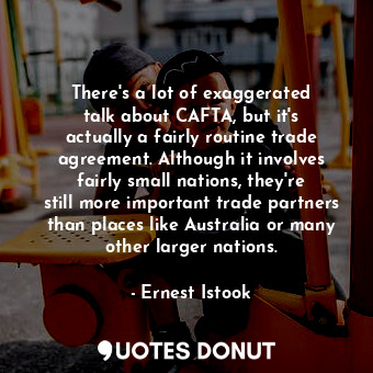 There&#39;s a lot of exaggerated talk about CAFTA, but it&#39;s actually a fairly routine trade agreement. Although it involves fairly small nations, they&#39;re still more important trade partners than places like Australia or many other larger nations.