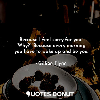  Because I feel sorry for you.’ ‘Why?’ ‘Because every morning you have to wake up... - Gillian Flynn - Quotes Donut