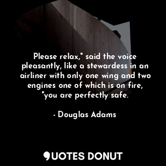 Please relax," said the voice pleasantly, like a stewardess in an airliner with only one wing and two engines one of which is on fire, "you are perfectly safe.