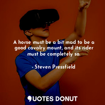 A horse must be a bit mad to be a good cavalry mount, and its rider must be completely so.