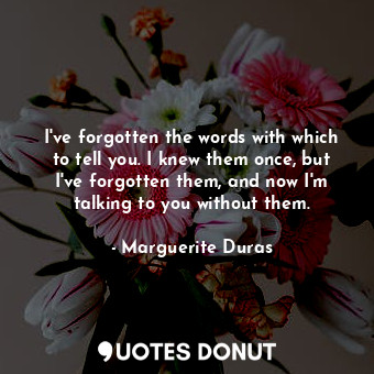  I've forgotten the words with which to tell you. I knew them once, but I've forg... - Marguerite Duras - Quotes Donut