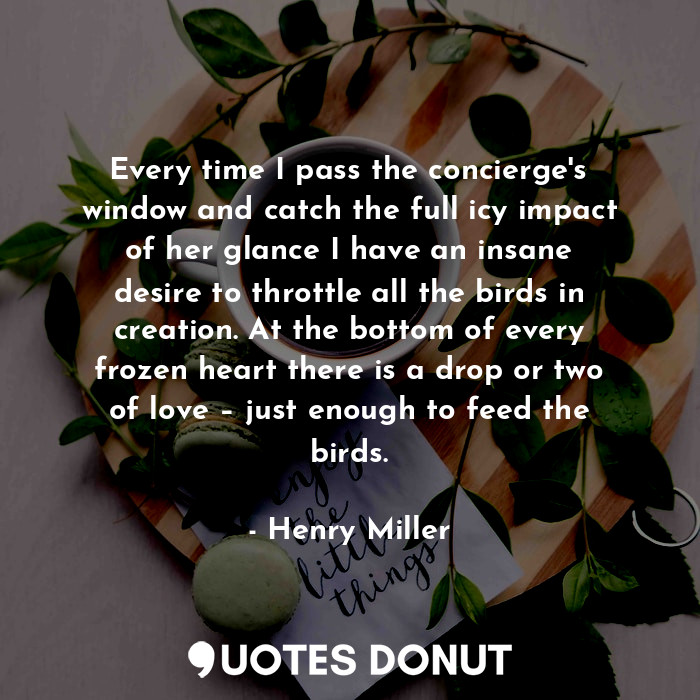  Every time I pass the concierge's window and catch the full icy impact of her gl... - Henry Miller - Quotes Donut