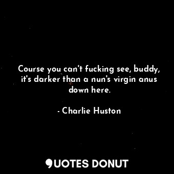  Course you can't fucking see, buddy, it's darker than a nun's virgin anus down h... - Charlie Huston - Quotes Donut