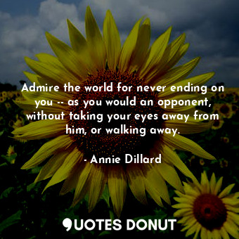 Admire the world for never ending on you -- as you would an opponent, without taking your eyes away from him, or walking away.