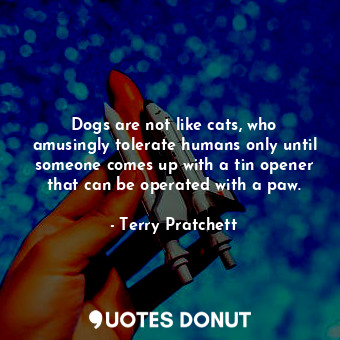  Dogs are not like cats, who amusingly tolerate humans only until someone comes u... - Terry Pratchett - Quotes Donut