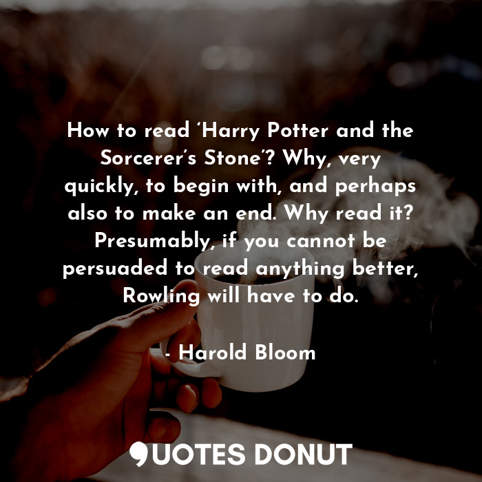  How to read ‘Harry Potter and the Sorcerer’s Stone’? Why, very quickly, to begin... - Harold Bloom - Quotes Donut