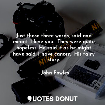  Just those three words, said and meant. I love you.  They were quite hopeless. H... - John Fowles - Quotes Donut