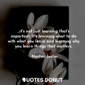  ...it's not just learning that's important. It's learning what to do with what y... - Norton Juster - Quotes Donut