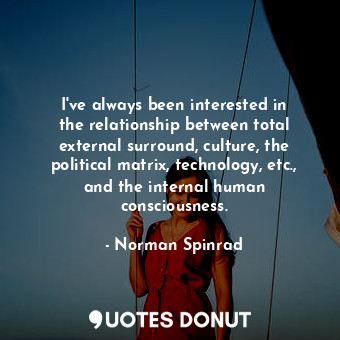 I&#39;ve always been interested in the relationship between total external surround, culture, the political matrix, technology, etc., and the internal human consciousness.