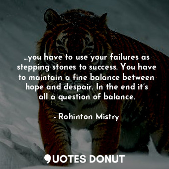 ...you have to use your failures as stepping stones to success. You have to maintain a fine balance between hope and despair. In the end it’s all a question of balance.