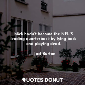 Mick hadn’t become the NFL’S leading quarterback by lying back and playing dead.