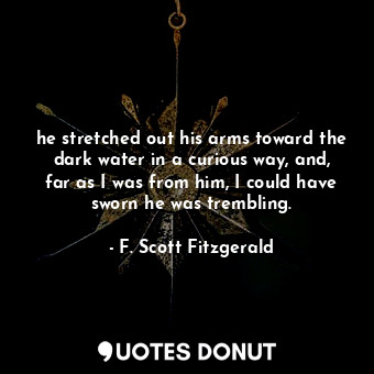  he stretched out his arms toward the dark water in a curious way, and, far as I ... - F. Scott Fitzgerald - Quotes Donut