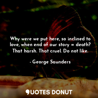 Why were we put here, so inclined to love, when end of our story = death? That harsh. That cruel. Do not like.