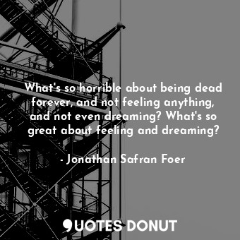 What's so horrible about being dead forever, and not feeling anything, and not even dreaming? What's so great about feeling and dreaming?