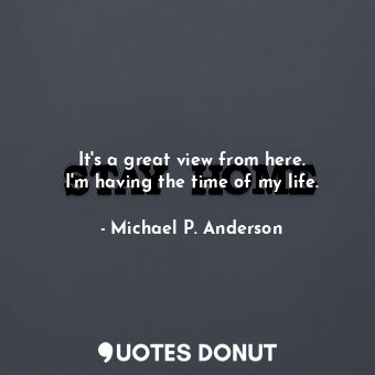  It&#39;s a great view from here. I&#39;m having the time of my life.... - Michael P. Anderson - Quotes Donut