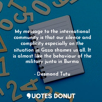 My message to the international community is that our silence and complicity especially on the situation in Gaza shames us all. It is almost like the behaviour of the military junta in Burma