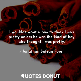  I wouldn't want a boy to think I was pretty unless he was the kind of boy who th... - Jonathan Safran Foer - Quotes Donut