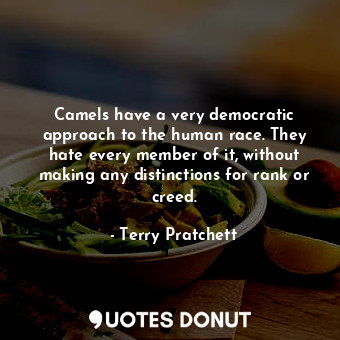  Camels have a very democratic approach to the human race. They hate every member... - Terry Pratchett - Quotes Donut