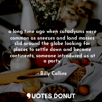 a long time ago when cataclysms were common as sneezes and land masses slid around the globe looking for places to settle down and become continents, someone introduced us at a party.