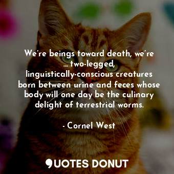 We’re beings toward death, we’re … two-legged, linguistically-conscious creatures born between urine and feces whose body will one day be the culinary delight of terrestrial worms.
