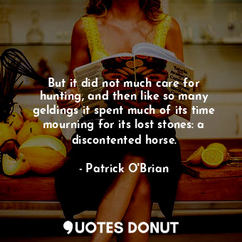 But it did not much care for hunting, and then like so many geldings it spent much of its time mourning for its lost stones: a discontented horse.