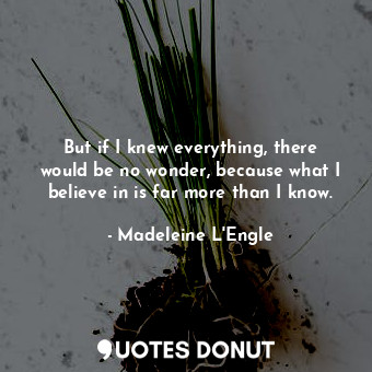  But if I knew everything, there would be no wonder, because what I believe in is... - Madeleine L&#039;Engle - Quotes Donut