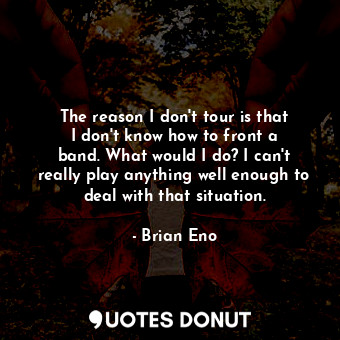 The reason I don&#39;t tour is that I don&#39;t know how to front a band. What would I do? I can&#39;t really play anything well enough to deal with that situation.