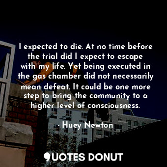 I expected to die. At no time before the trial did I expect to escape with my life. Yet being executed in the gas chamber did not necessarily mean defeat. It could be one more step to bring the community to a higher level of consciousness.